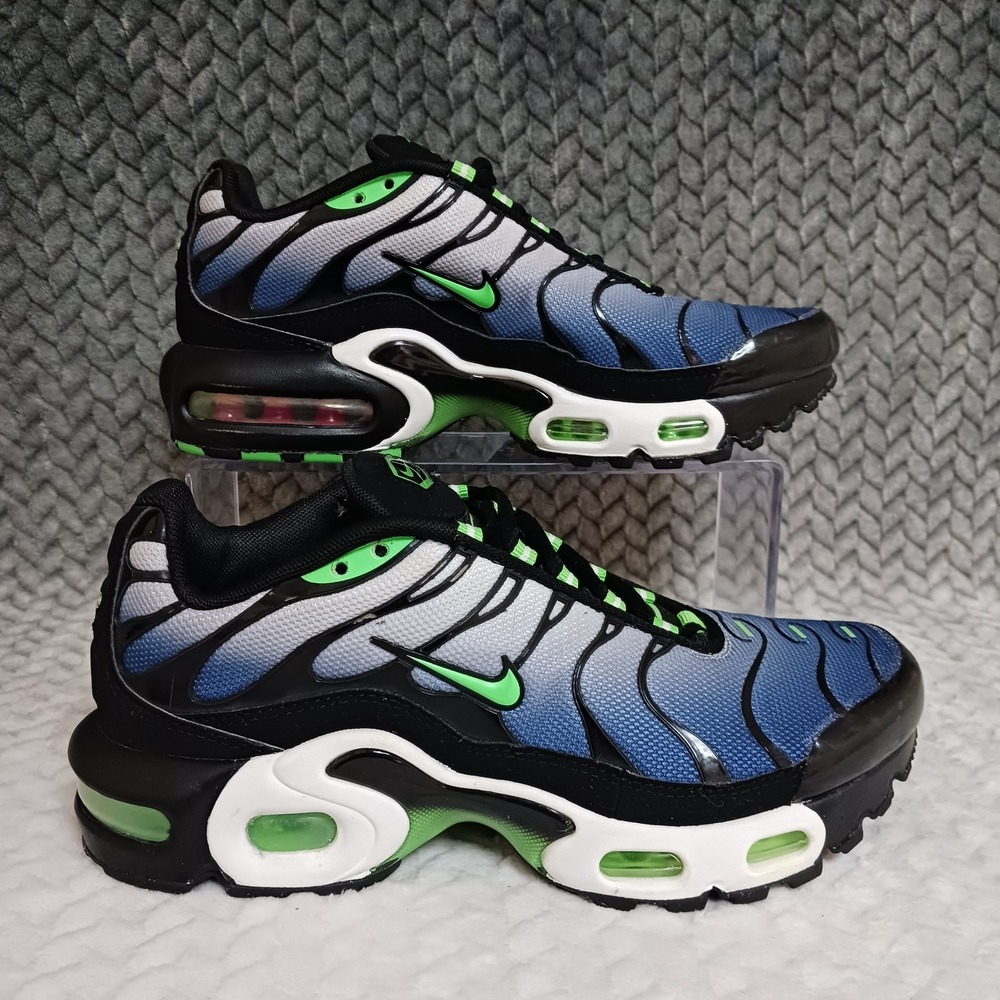 Nike Air Max Plus Icons Black Scream Green GS Running Shoes Sz 4.5Y Women's 6